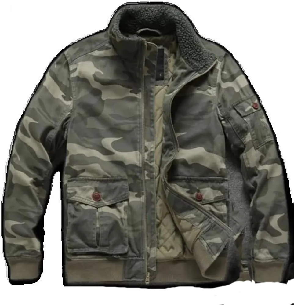 Xingfenly Men' Winter Thicken Jacket with Hood Multi Mid-Length Outerwear Tactical Camouflage Cotton-padded Base Coat