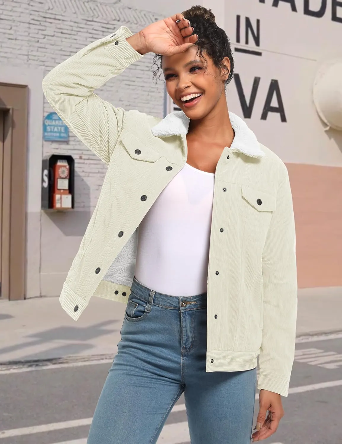 YUCOLEN Corduroy Sherpa Jacket Women - Trendy Western Fleece Lined Coats Winter Warm Button Down Casual Cute Shackets 2025