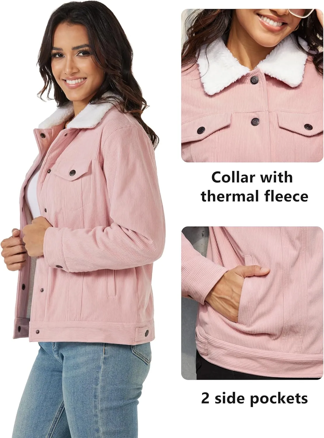 YUCOLEN Corduroy Sherpa Jacket Women - Trendy Western Fleece Lined Coats Winter Warm Button Down Casual Cute Shackets 2025