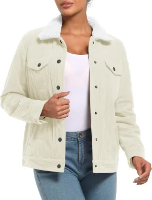 YUCOLEN Corduroy Sherpa Jacket Women - Trendy Western Fleece Lined Coats Winter Warm Button Down Casual Cute Shackets 2025