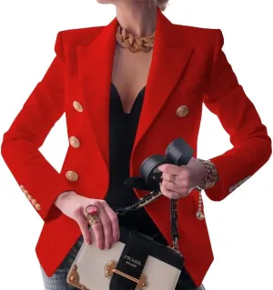 ZOCANIA Women Double Breasted Blazer Notch Collar Cuff Button Business Jacket Suit Slim Fit Spring Fall Office Blazer Coat